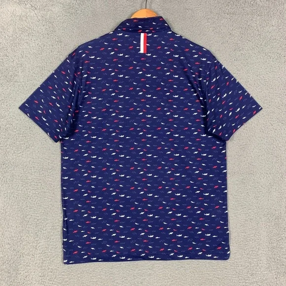 Rhoback The Shark Bait Polo Mens Medium M Navy Short Sleeve Golf Shirt Athletic